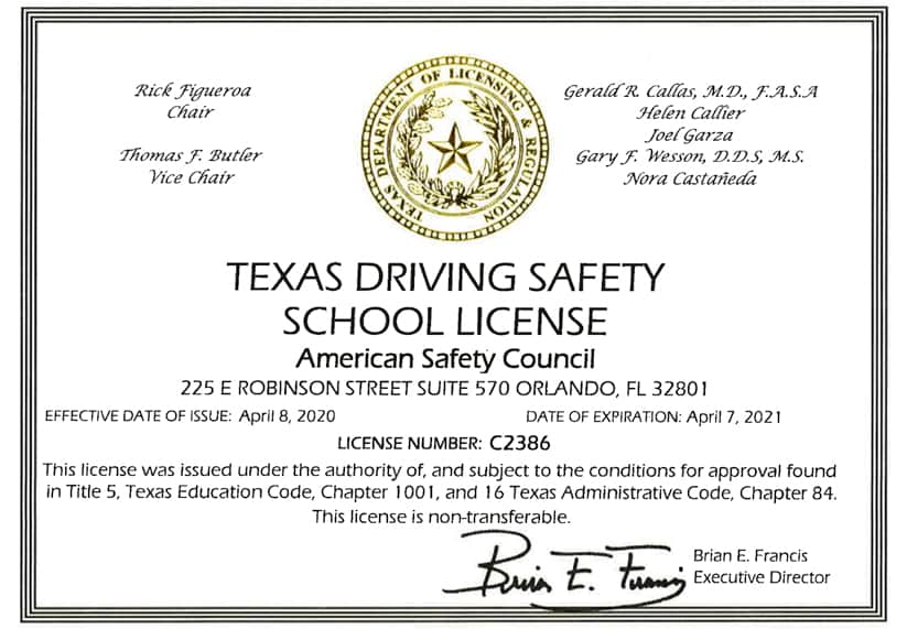 Defensive Driving Course Online Texas Free Printable Certificate